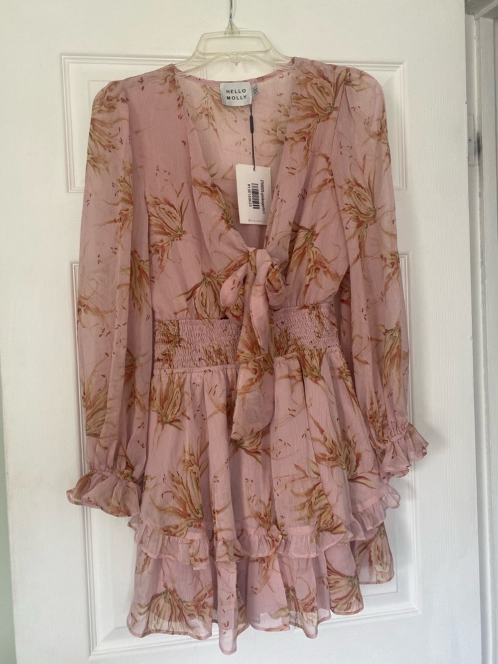 Hello Molly Blush Pink Floral Tie-Front Mini Dress